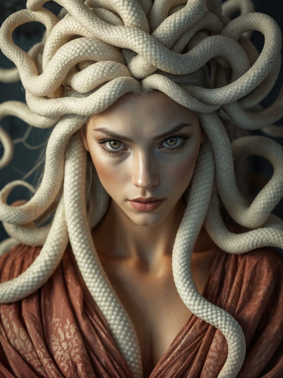 Ethereal Medusa with Flowing White Snakes