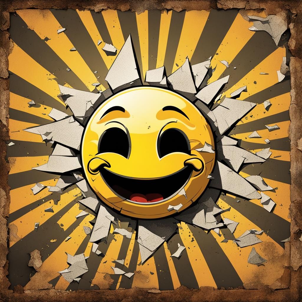 Banksy-Style Smiley Face with Sun