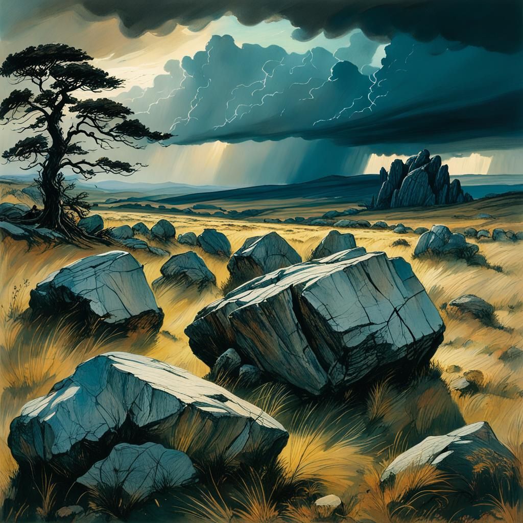 Dramatic Heath Landscape with Storm Clouds
