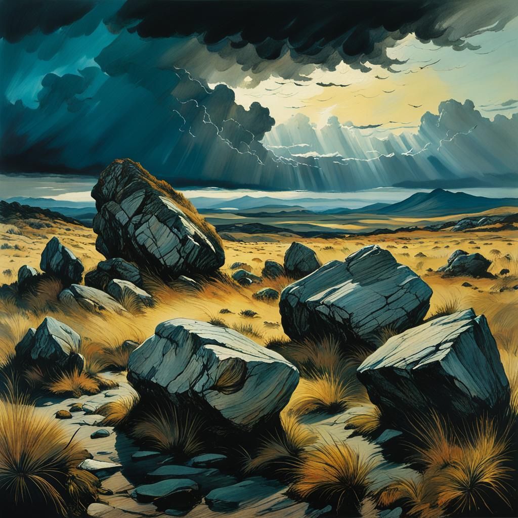 Dramatic Heath Landscape with Storm Clouds, Detailed Art