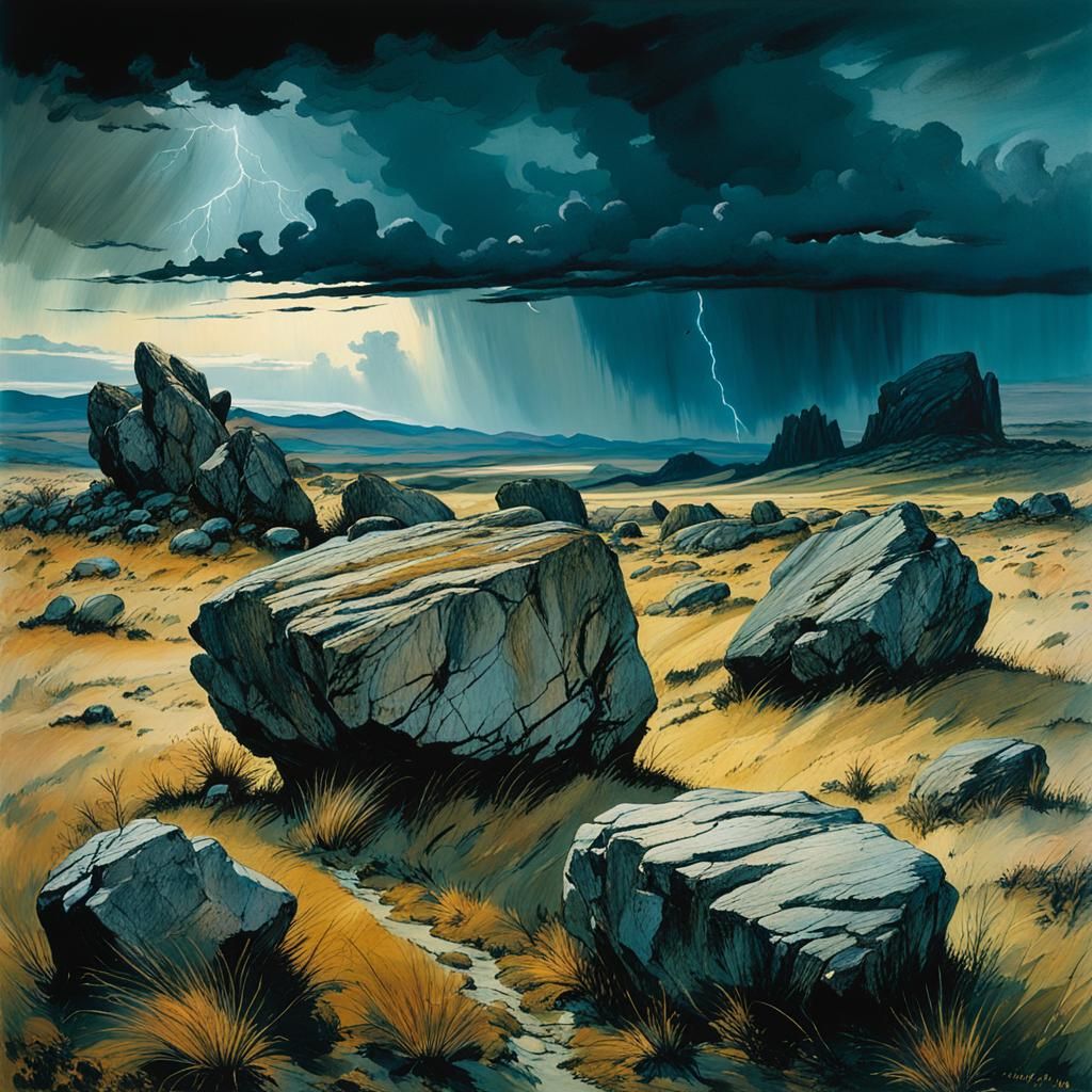 Mysterious Heath Landscape Under Gathering Storm