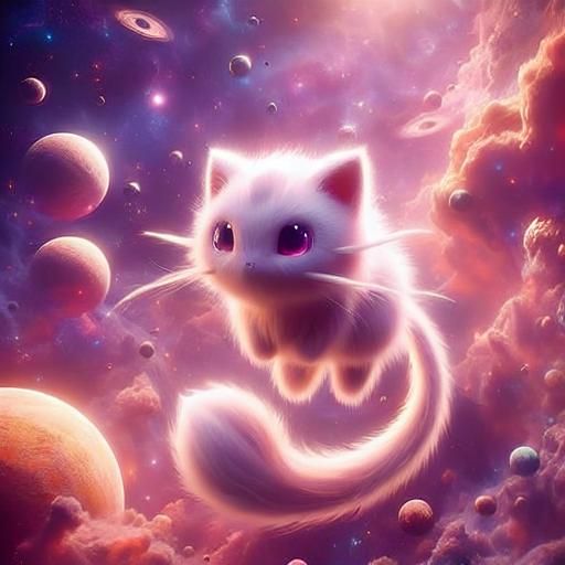 Fluffy Mew in Space: Photorealistic Digital Art