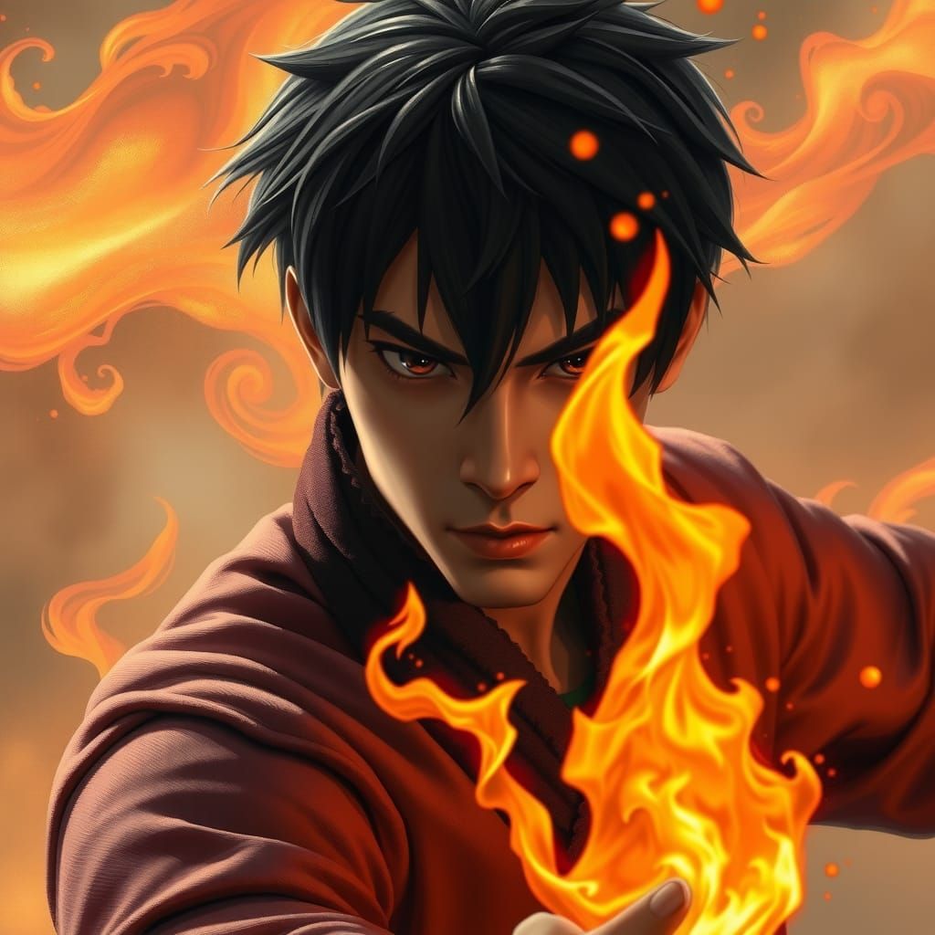 Zuko Bending Fire in Dreamlike Landscape