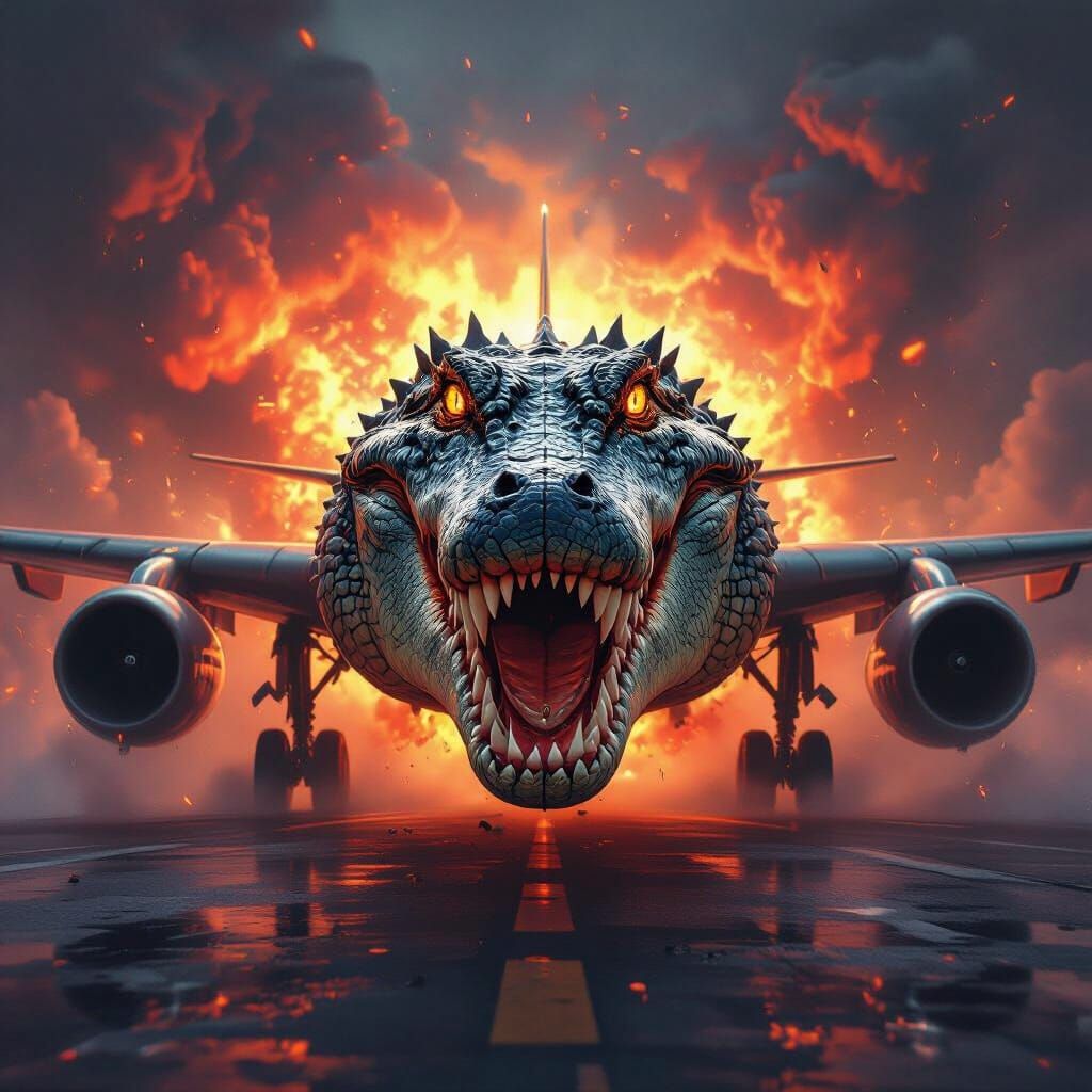 Fearsome Crocodile Head on Explosive Nuke Plane