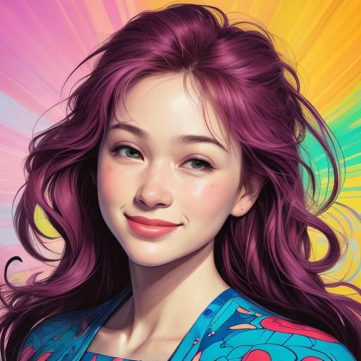 Smiling Baby Girl Portrait in Comic Book Style