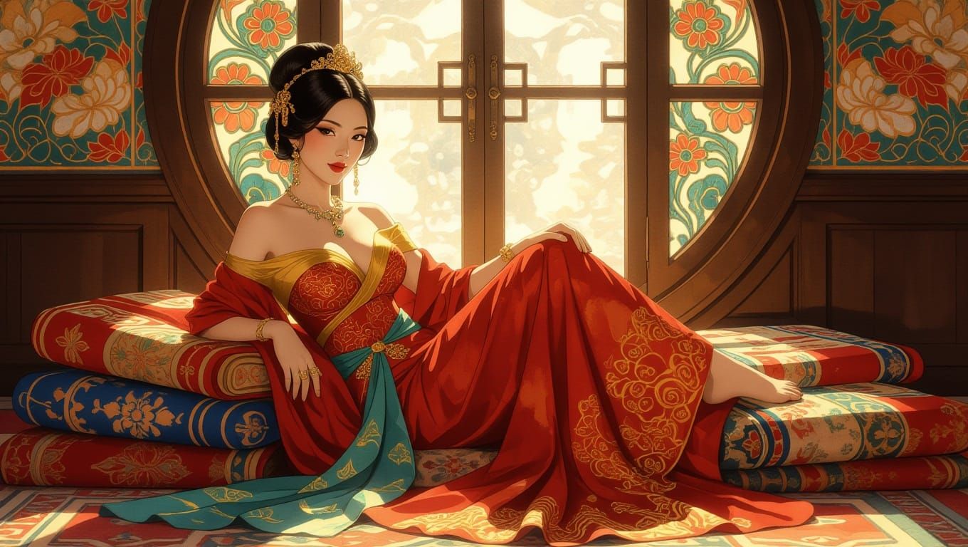 Ethereal Empress in Art Nouveau Glory