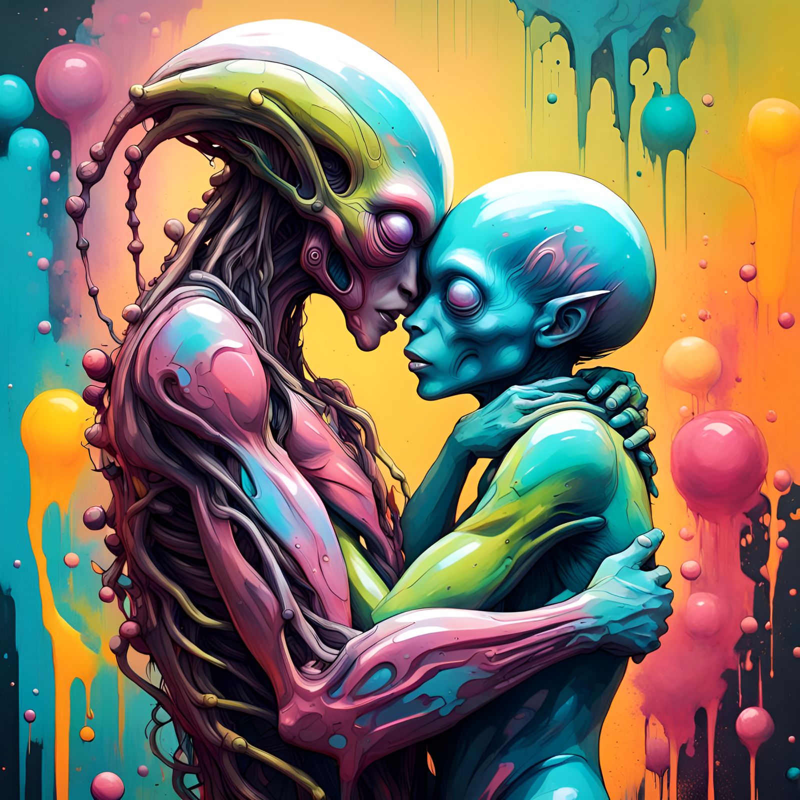 Neon Alien Art - Alien Love