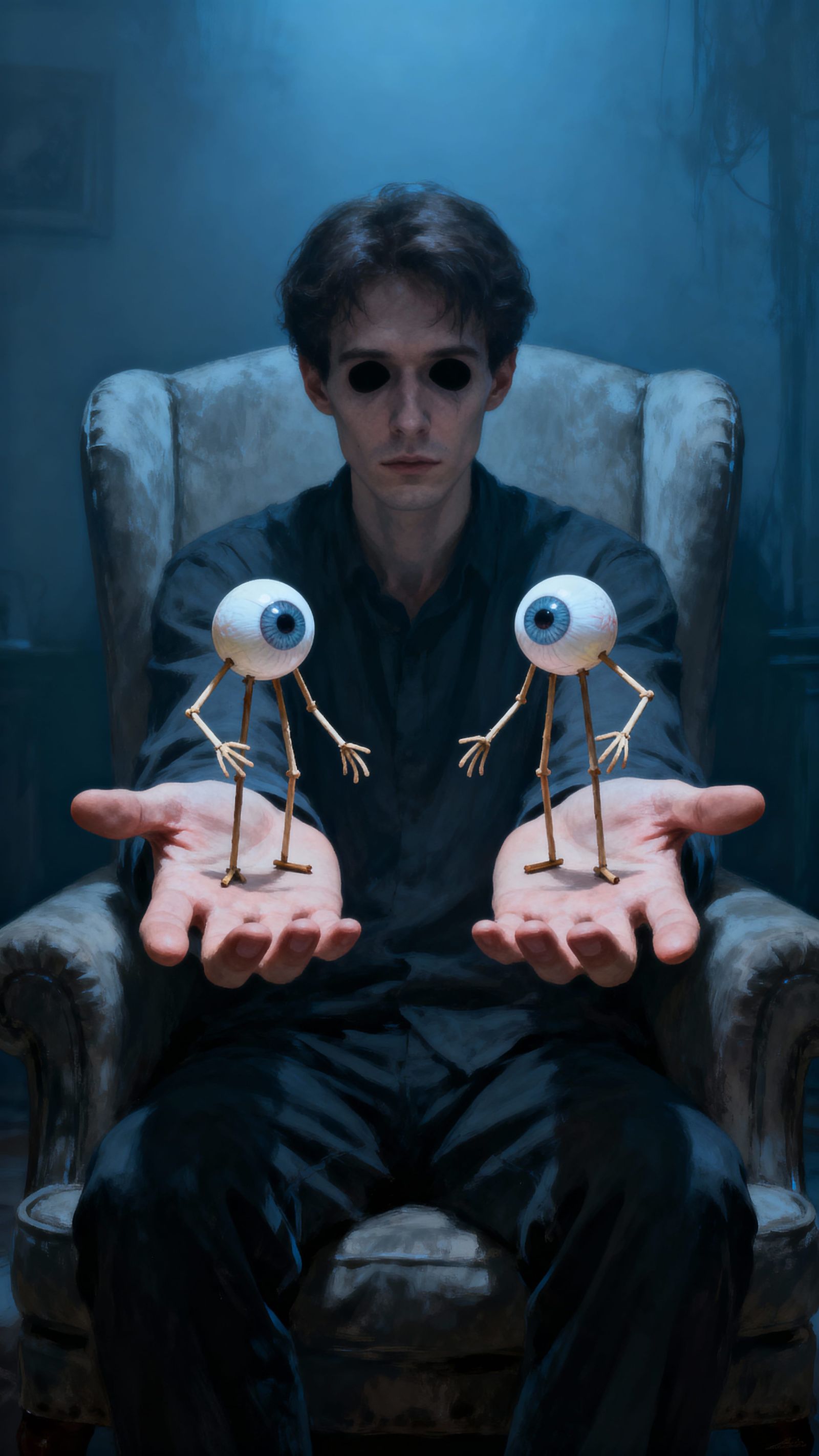 Surreal Man With Eyeballs on Hands