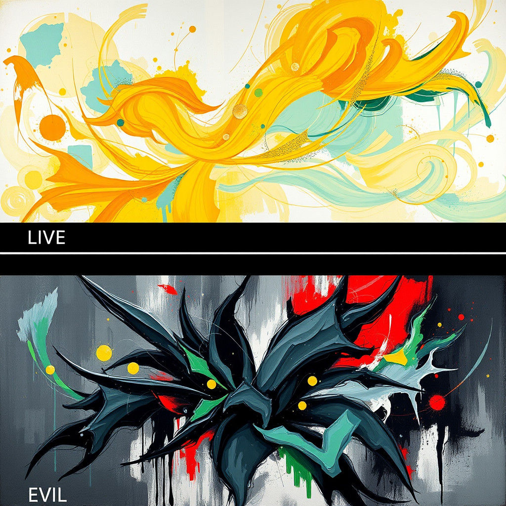 Contrasting Abstract Art: Joyful Harmony and Malevolent Dark...