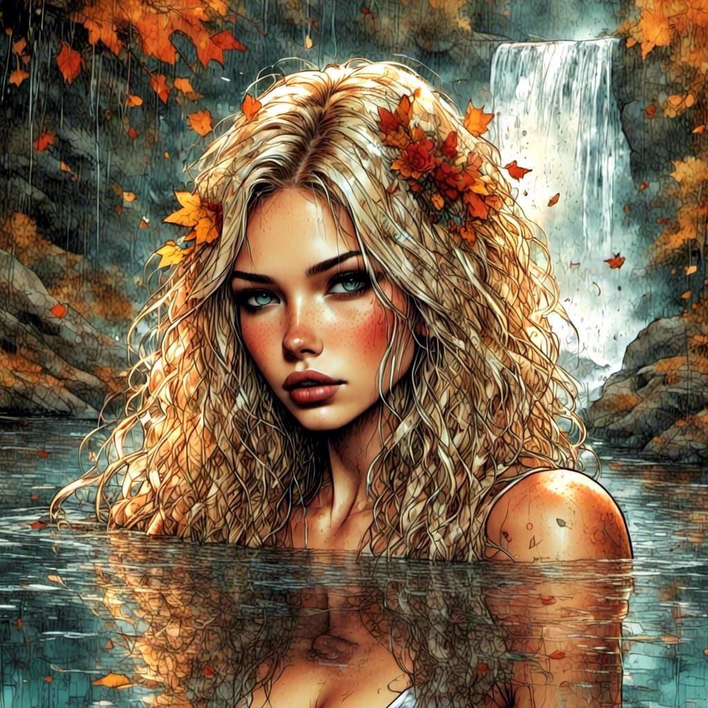 Bear in Autumn Pond at Sunset: Hyperrealistic Splash Art