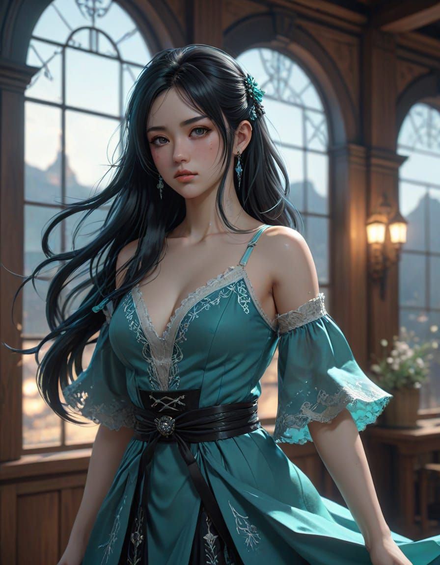 Gothic Woman Practicing Karate: Anime Portrait