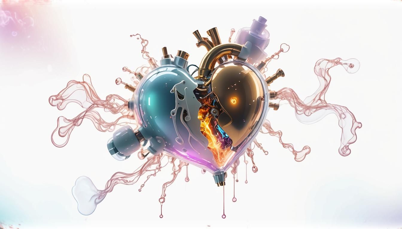 Surreal Biomechanical Heart with Ethereal Mist
