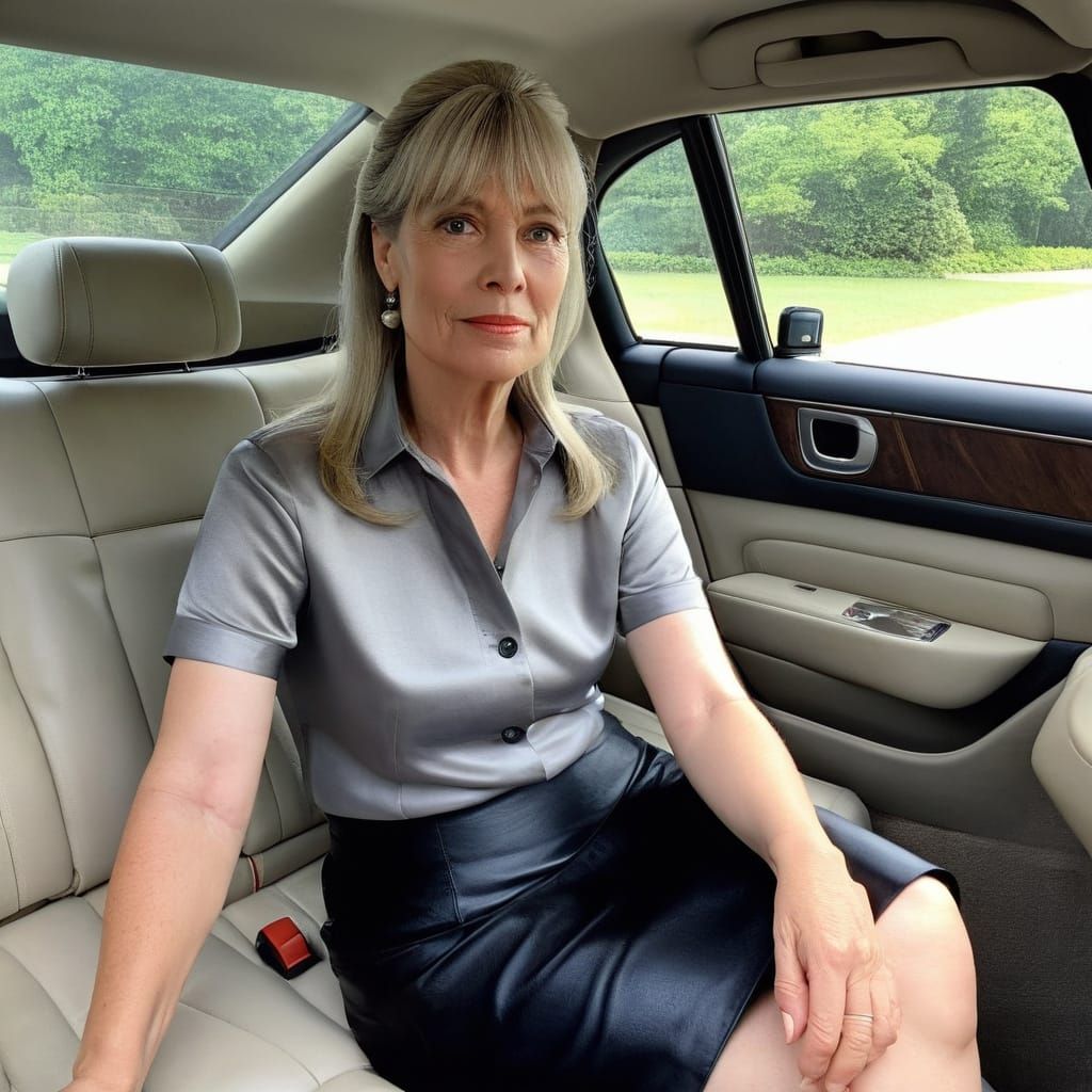 Woman in Leather Skirt Sitting in Car