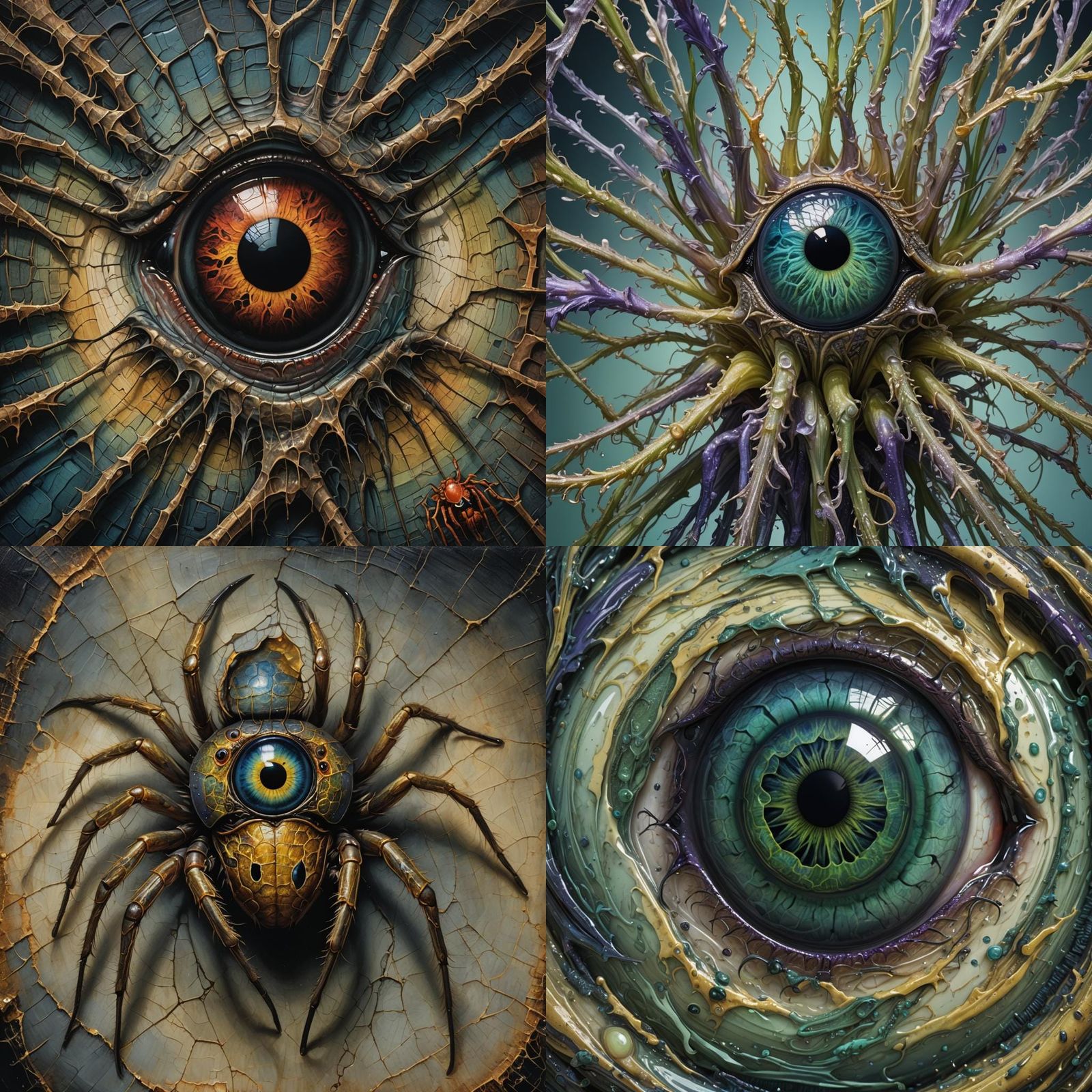 Surreal Eye with Spider, Detailed Oil Painting