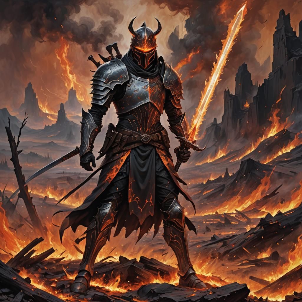 Hellish Warrior with Claymore in Oil Painting Style