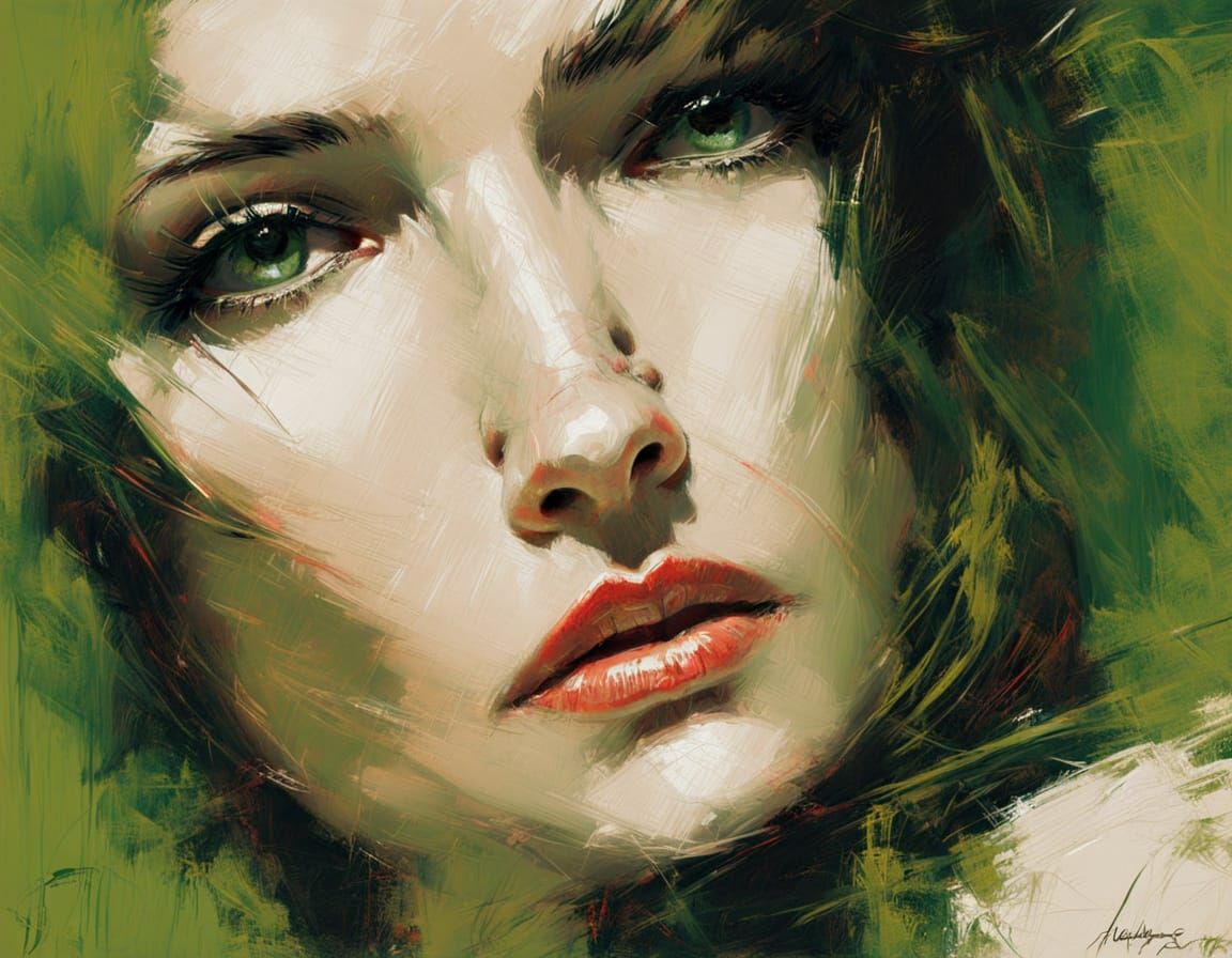 Vibrant Green Eyes in a Sensual Portrait