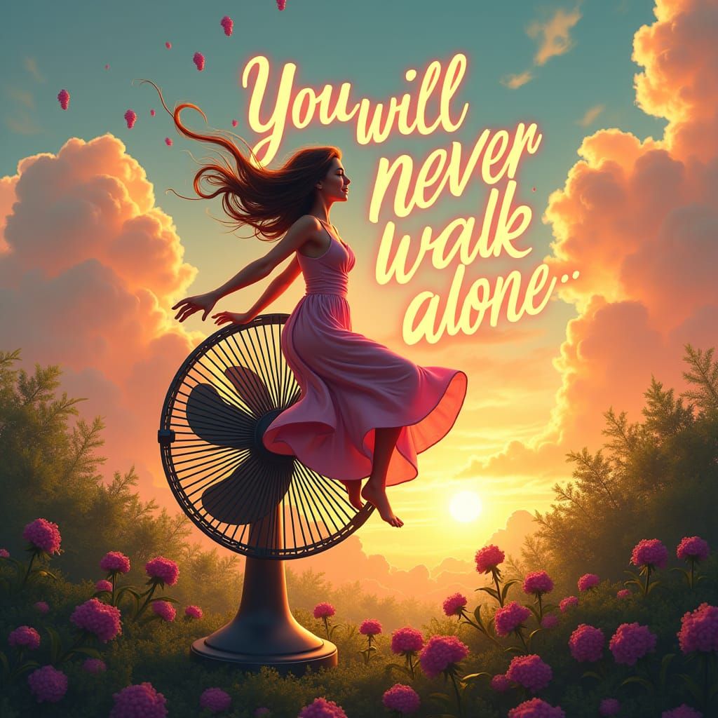 Woman Riding Fan in Groosh Landscape