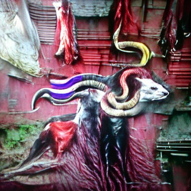 Sinister Goat-Headed Snake Figure in Deep Colors