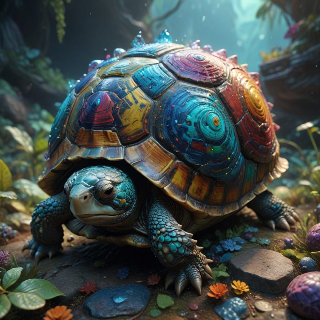Vibrant Turtle Shell in Fantastical Art Style