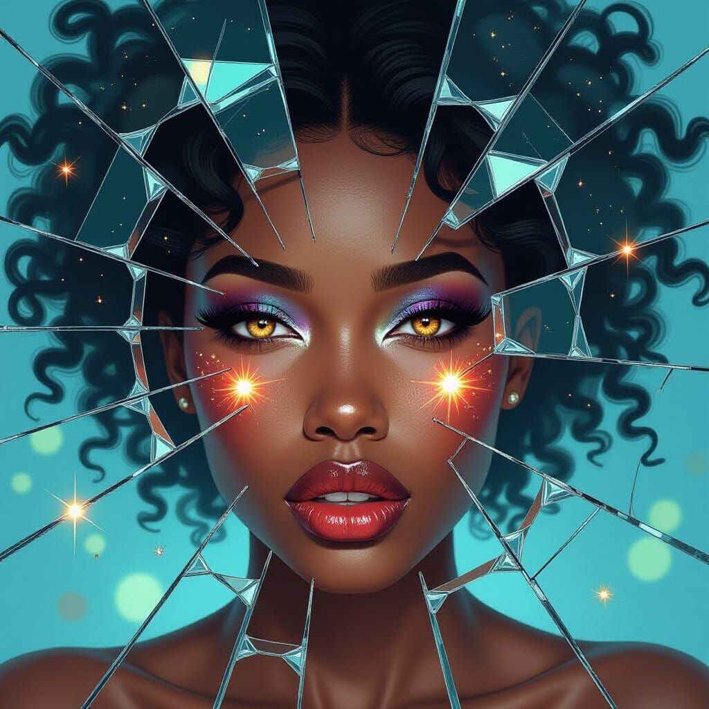 Afrofuturist Woman Emerging from Fractured Glass