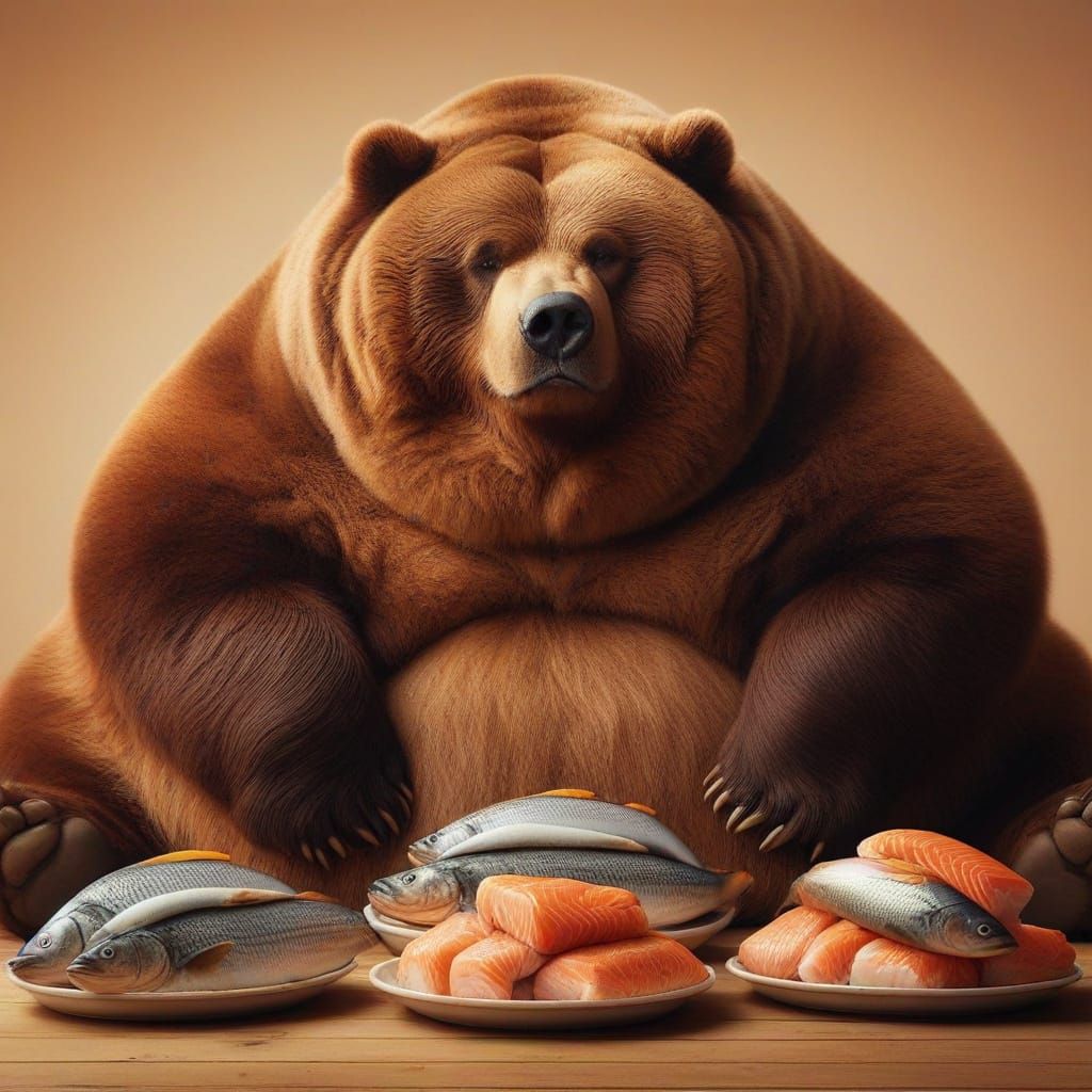 Obese Kodiak Bear Enjoys Fish Feast in Golden Hour Light