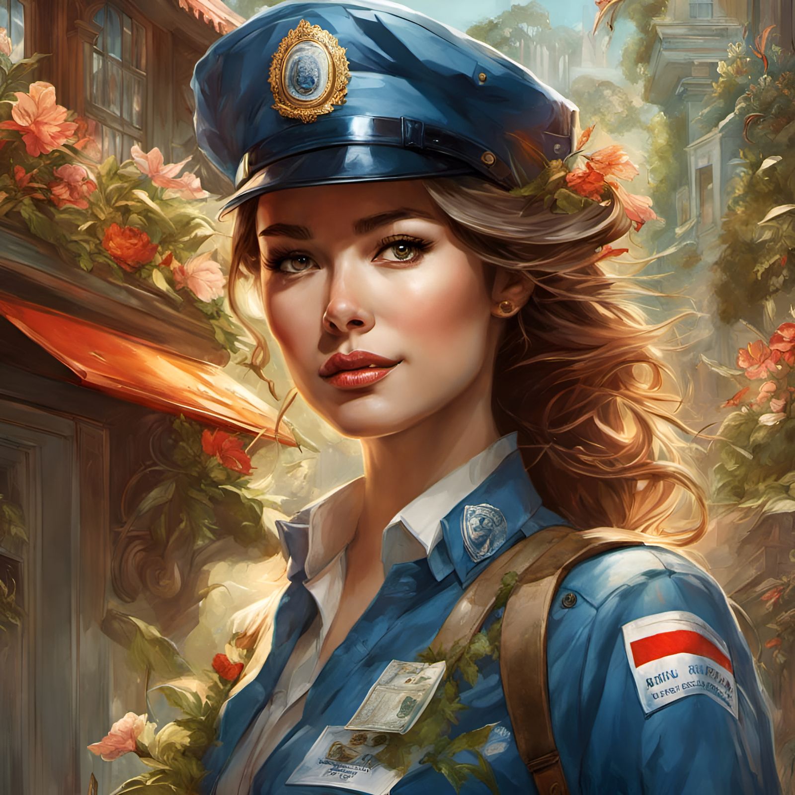Beautiful Mailwoman Portrait in Illustrative Style