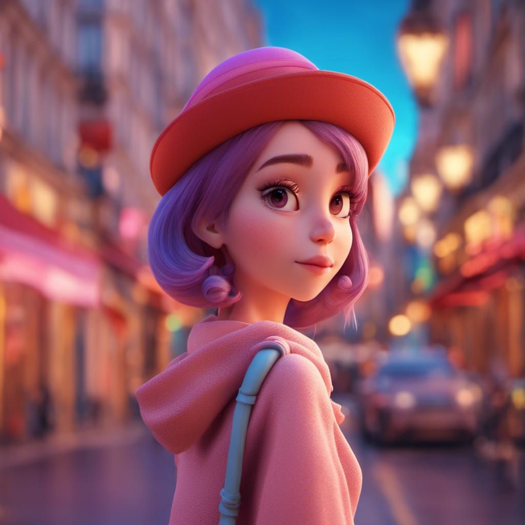 Woman in Paris: Kawaii Style 3D Digital Art