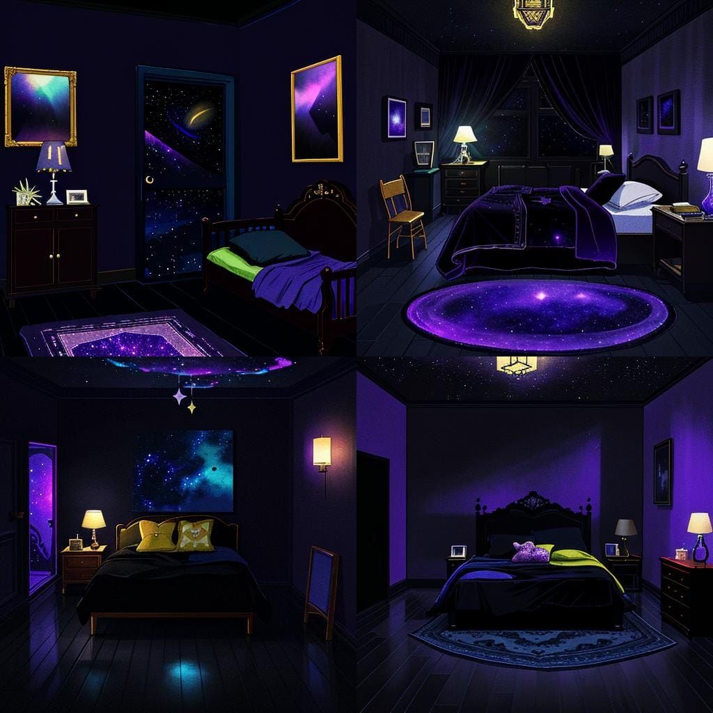 Vibrant Art Deco Kid's Bedroom with Starry Walls