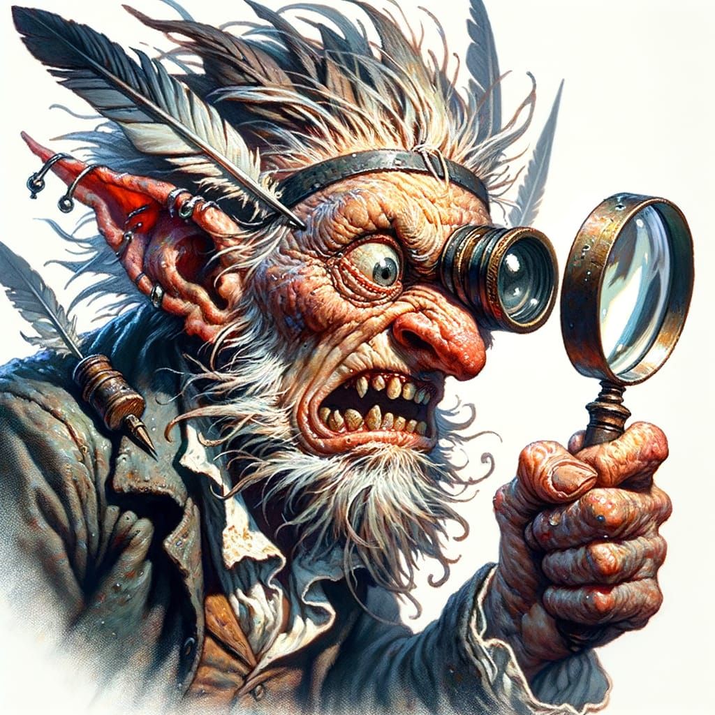 Goblin Scribe's Frantic Investigation in Oil Paint
