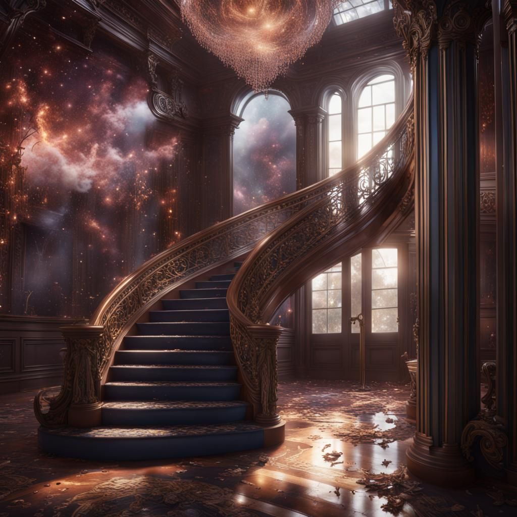 Galaxy Shattering into Mirrors in Art Deco House