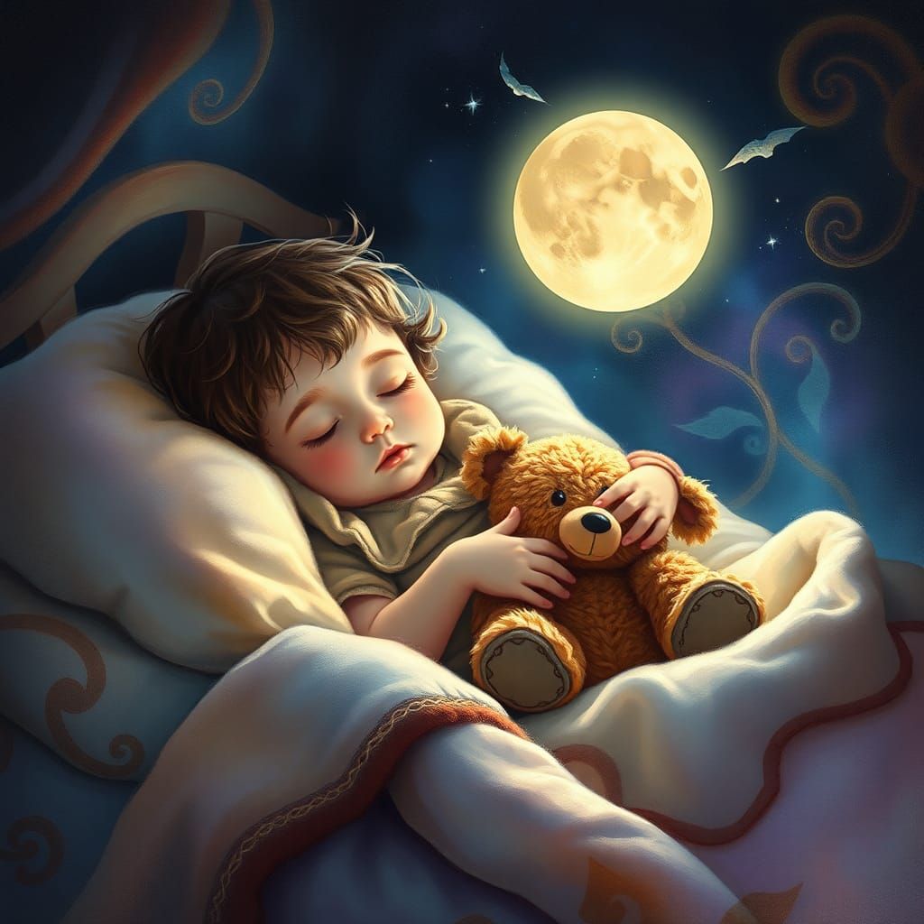 Child Sleeping Peacefully with Teddy Bear