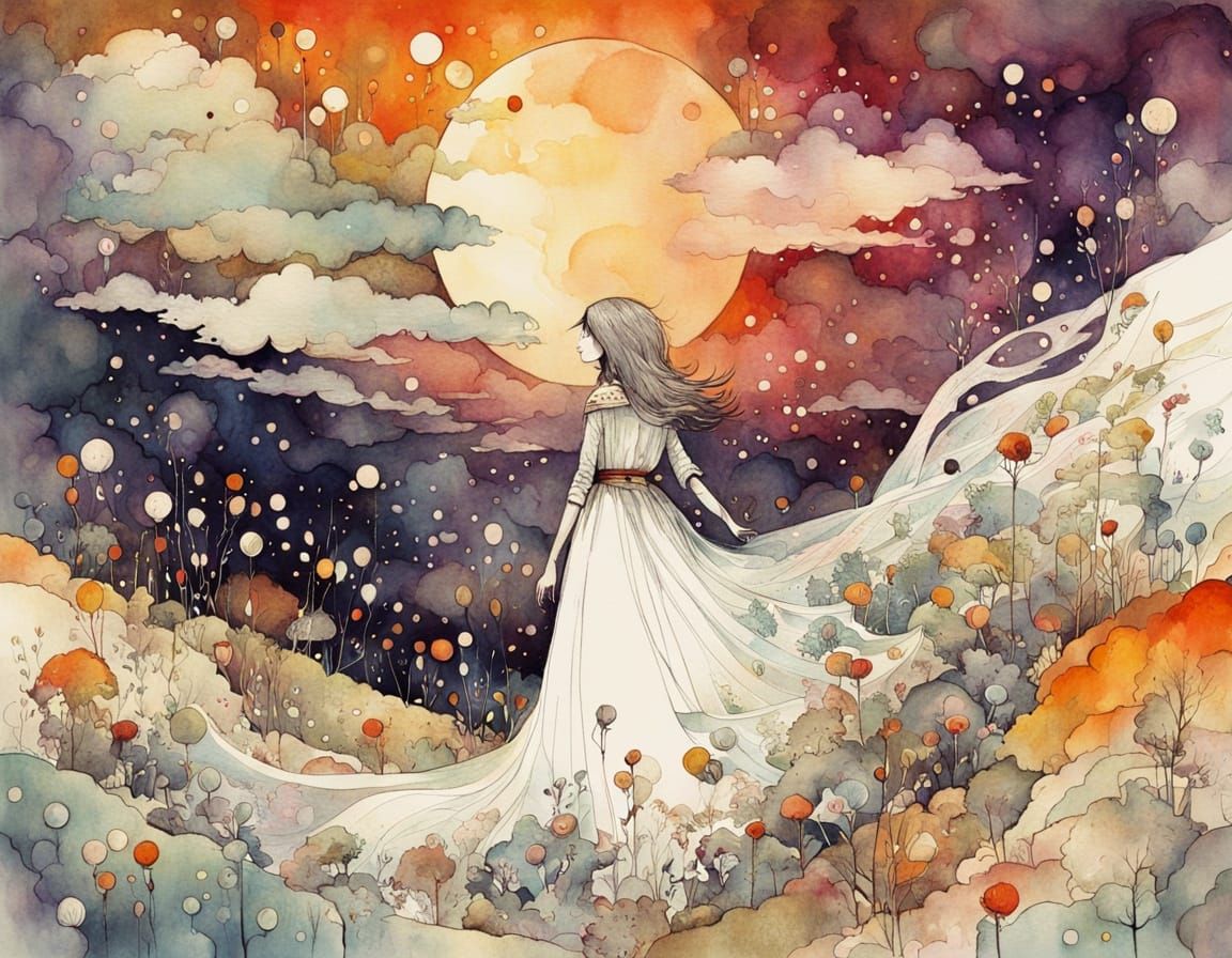 Abstract Autumn Landscape with Melting Clouds