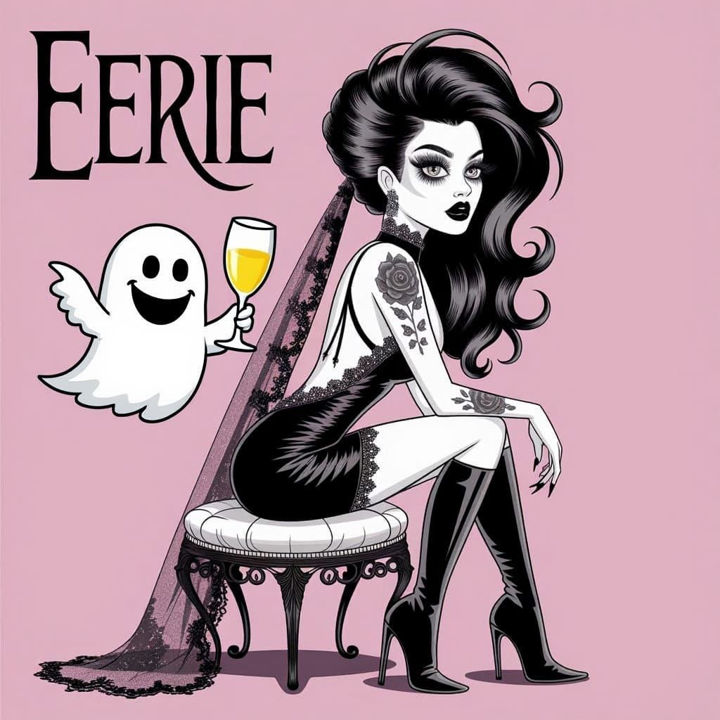 Cute Ghost with Champagne Illustration