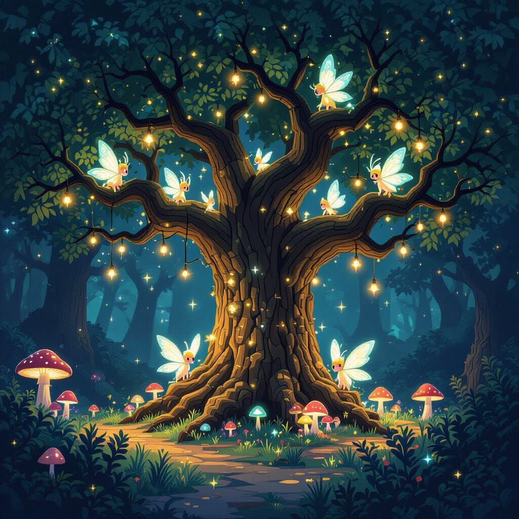 Bioluminescent Minecraft Forest with Dragon Fairies in Ghibl...