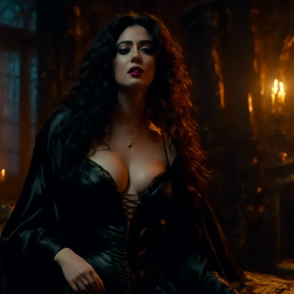 Gothic Sorceress in a Dark Cabin