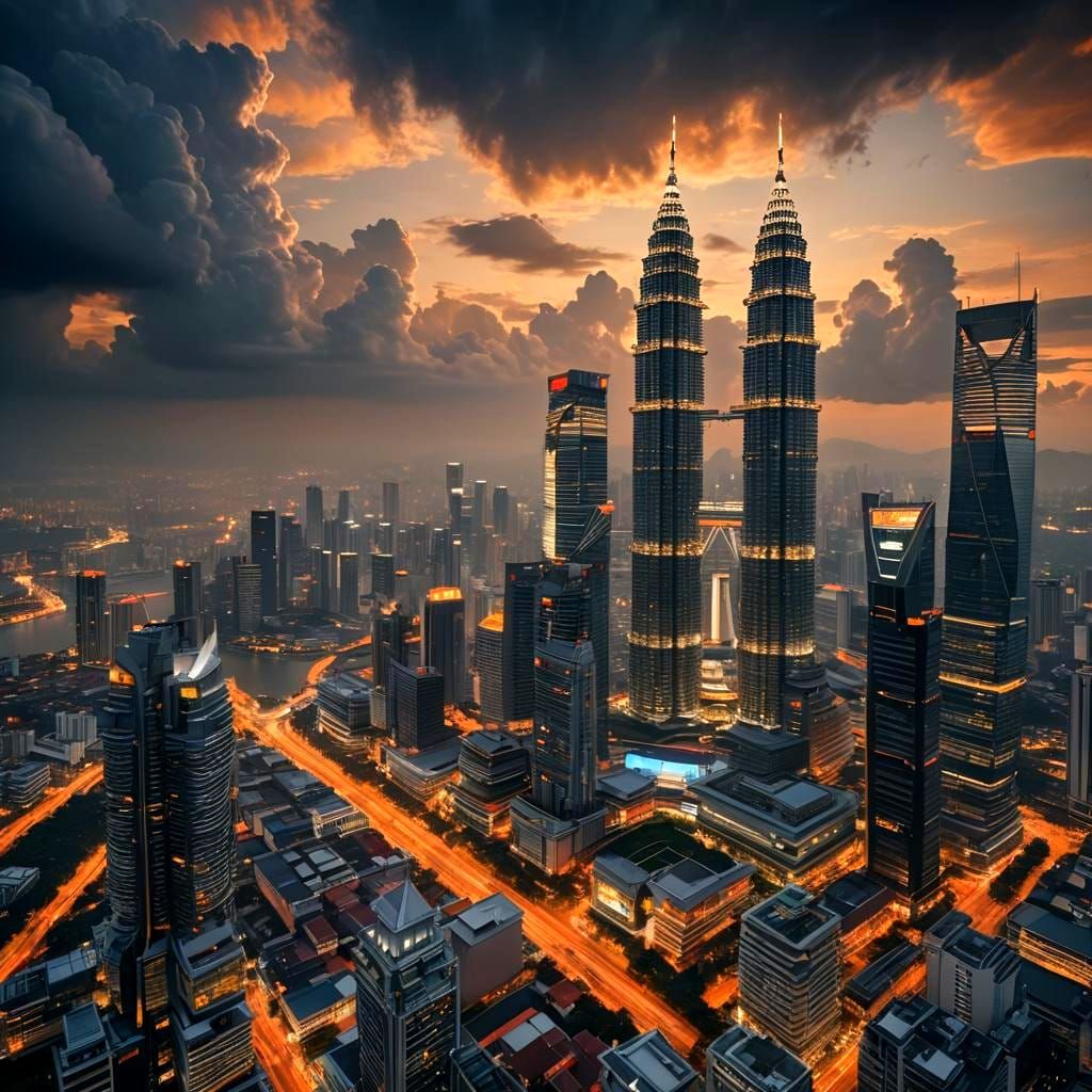Kuala Lumpur Skyline and Petronas Towers at Dusk
