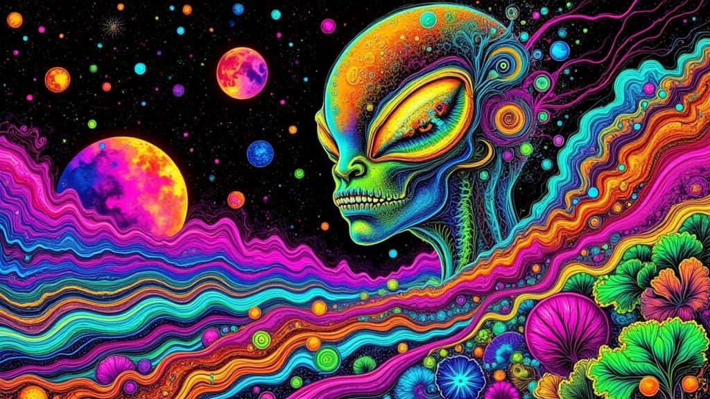 Funky Alien Portrait on Alien Planet in Neon Noir Style