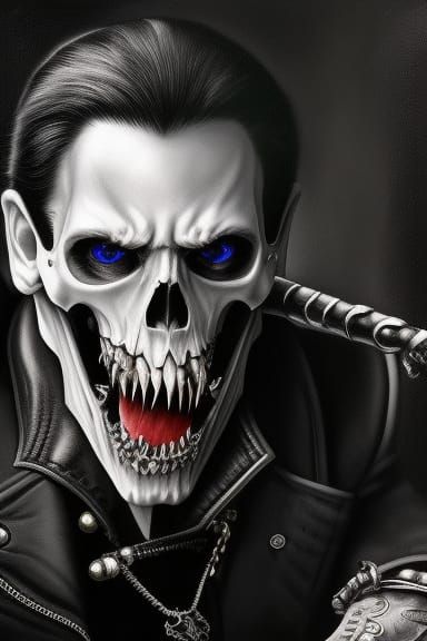 sneering vampire biker with pale skin