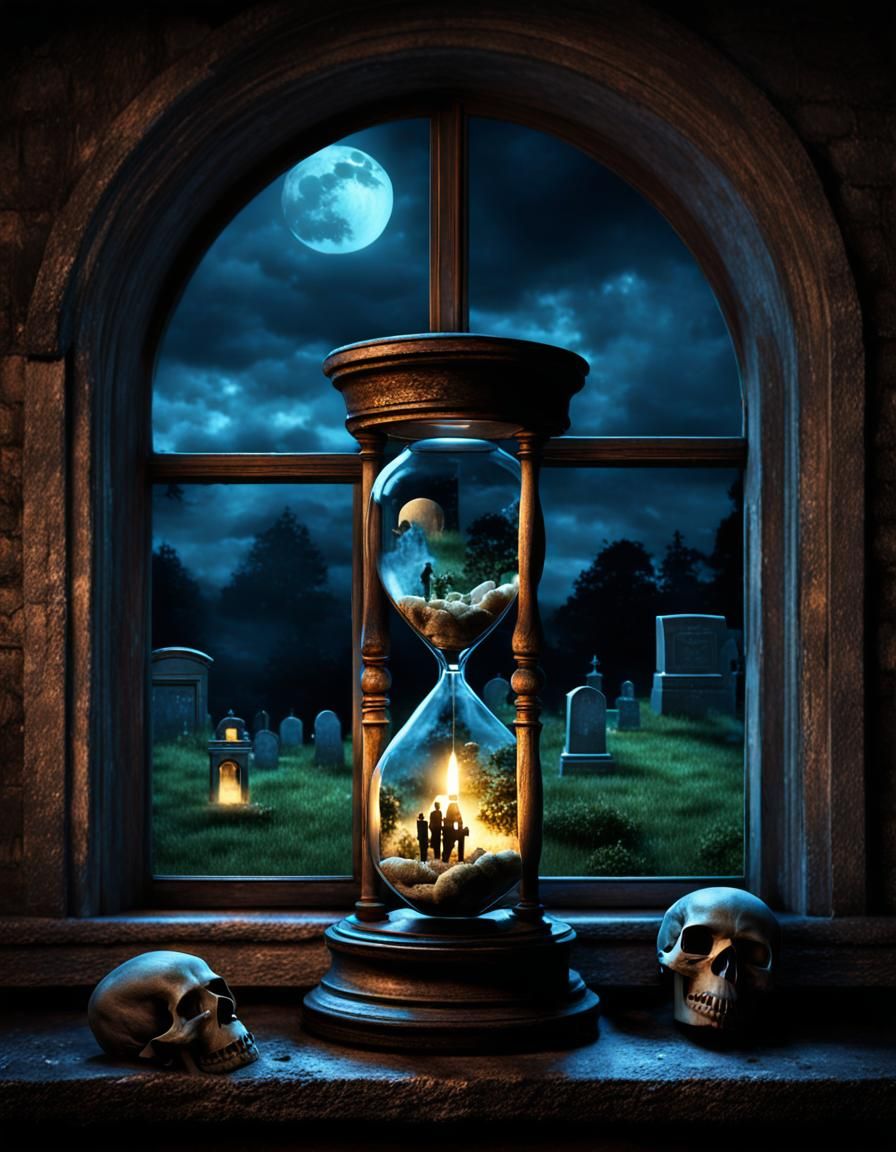 Cemetery Skull in Hourglass: Digital Matte Painting