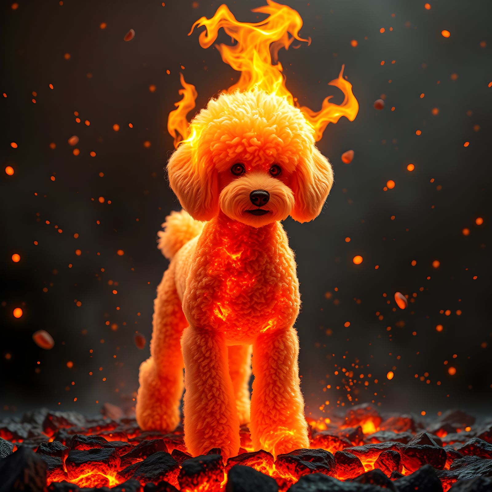Fiery Lava Poodle 3D Rendering