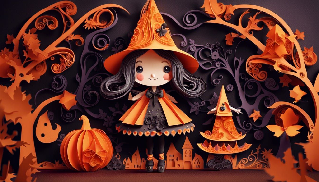 Paper Witch in Pumpkin Patch: Pop Surrealism