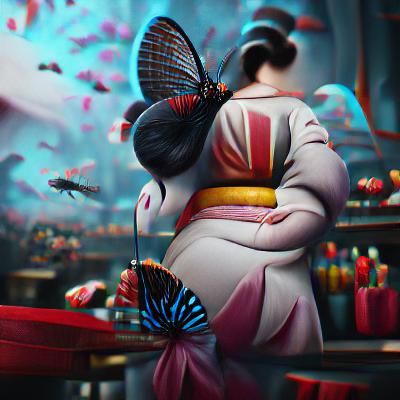 Pixar-Style Geisha in Matte Painting