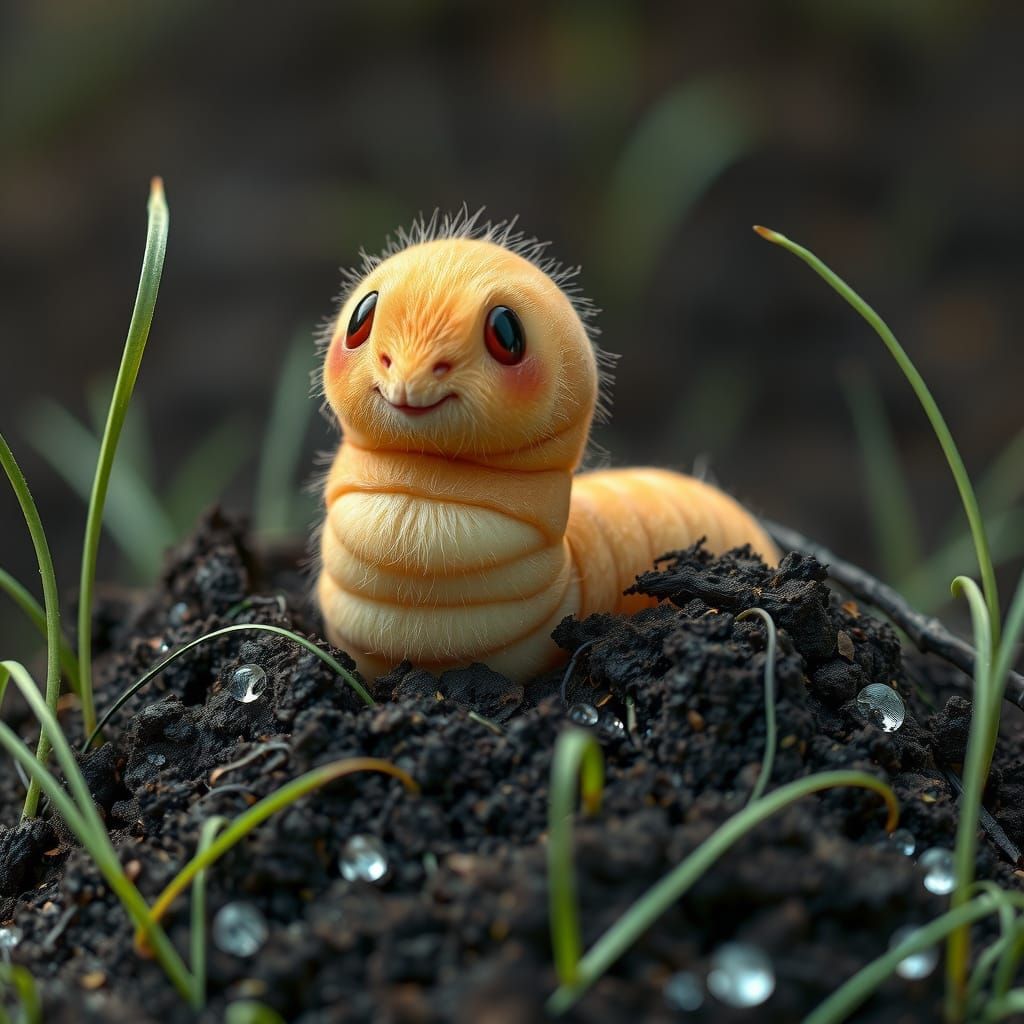 Whimsical Earthworm in Beatrix Potter Style