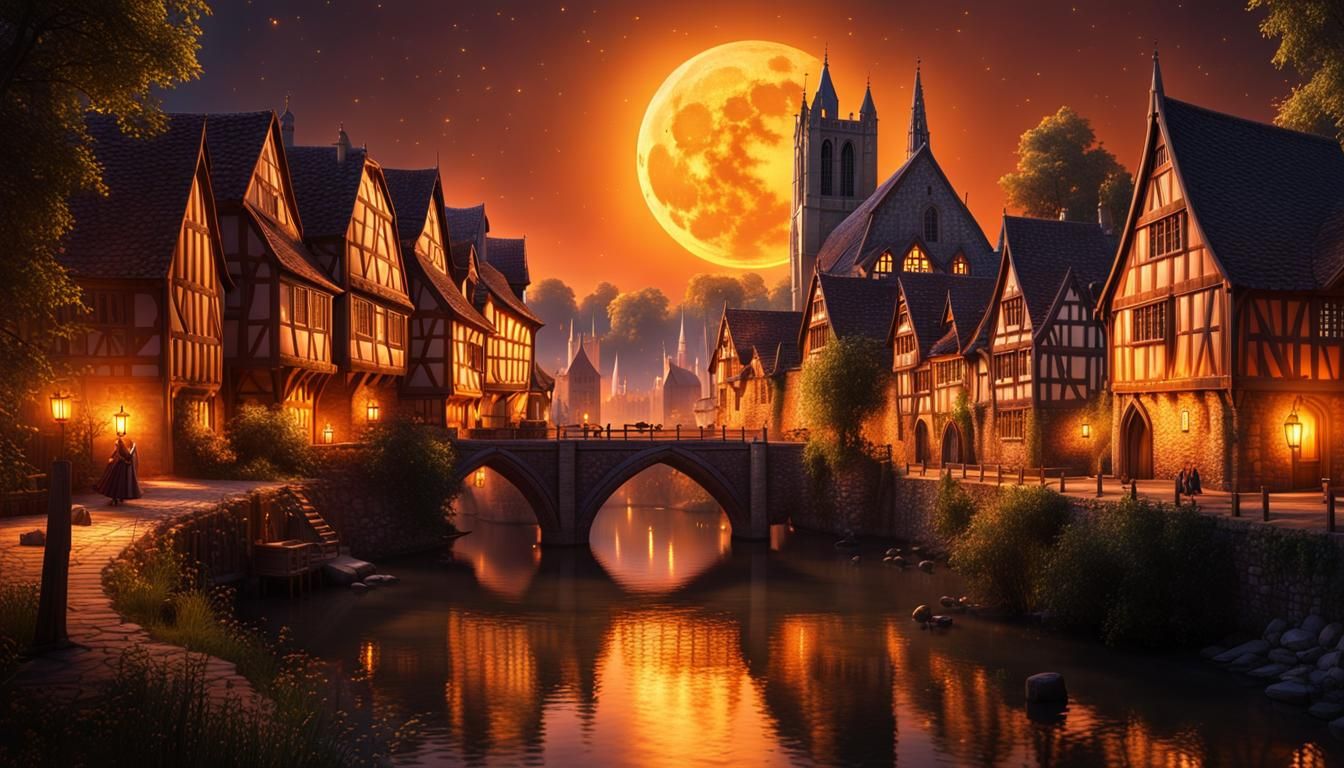 A Fantastical Medieval Riverside Village