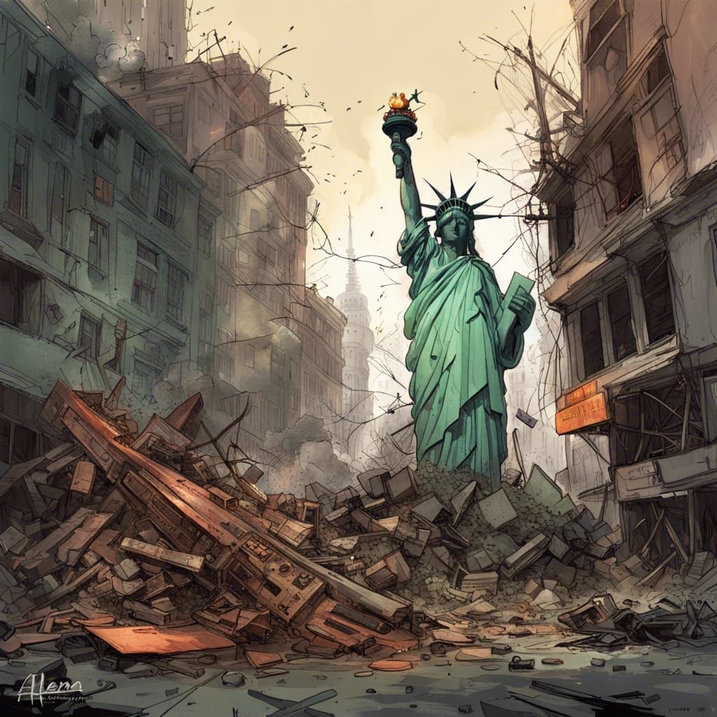 Dystopian Statue of Liberty Rises in Ruined City
