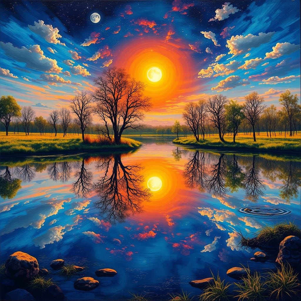 Surreal Landscape Reflected in Glassy Waters