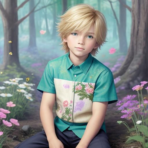 Little Boy in Whimsical Floral Wonderland
