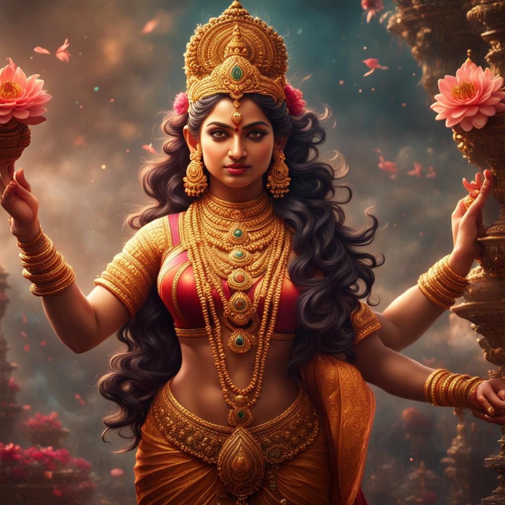 Goddess Lakshmi: Detailed Matte Painting in 8K