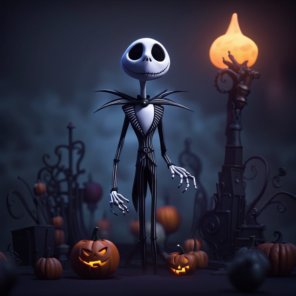Jack Skellington in Halloween Town: 3D Digital Art