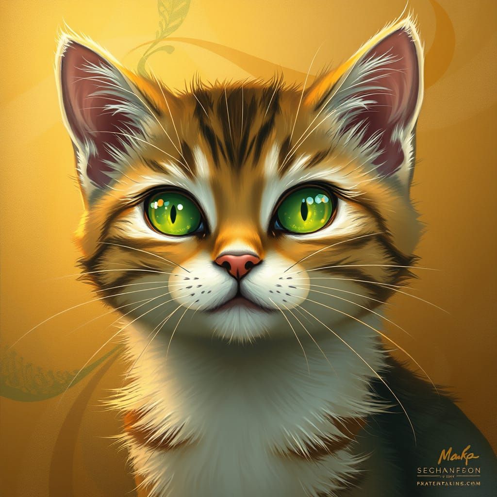 Whimsical Feline in Golden Hues